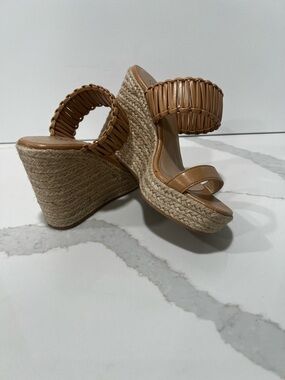 Woven Espadrille Wedge Sandals in Tan